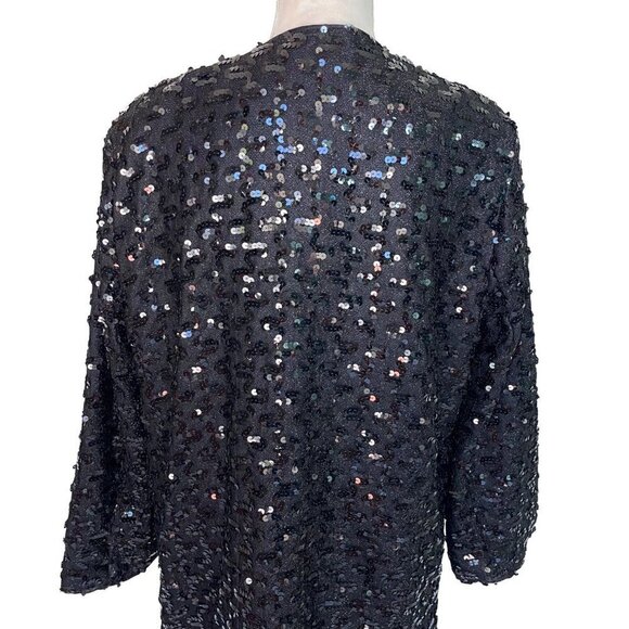Three Flaggs Womens Sequin Jacket Black Size Large L Vintage Nylon Acetate Rayon - Picture 5 of 12